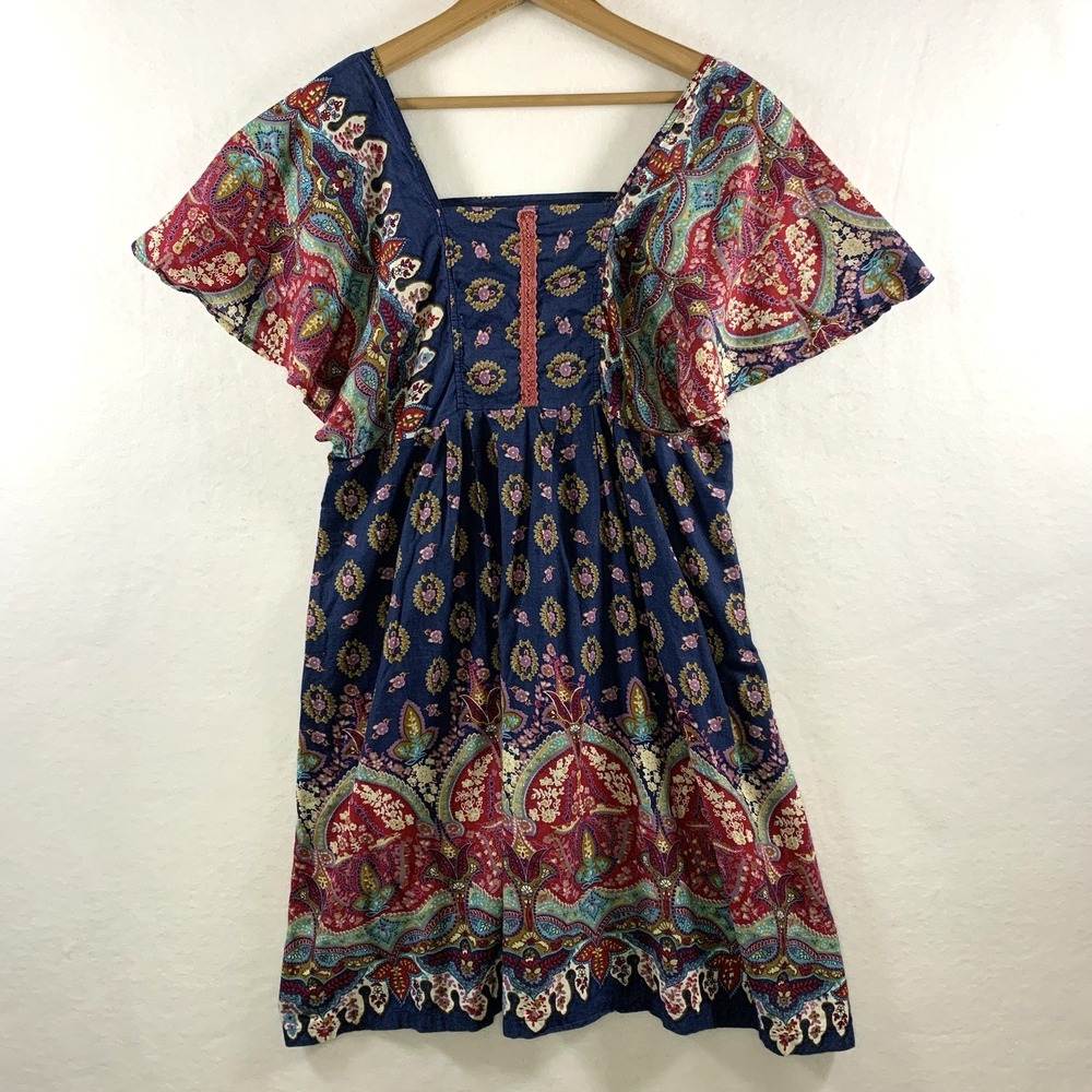 Funky People Womens Boho Cotton Dress Flutter‎ Sleeve Festival Indie Pockets
